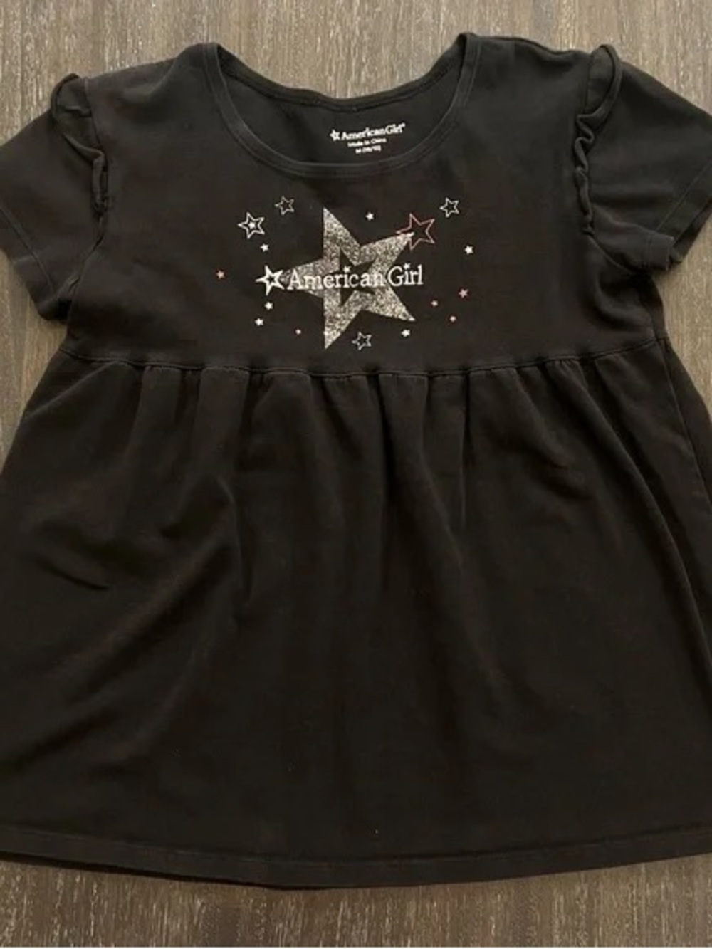 American Girl Black Short Sleeve Glitter Star Top